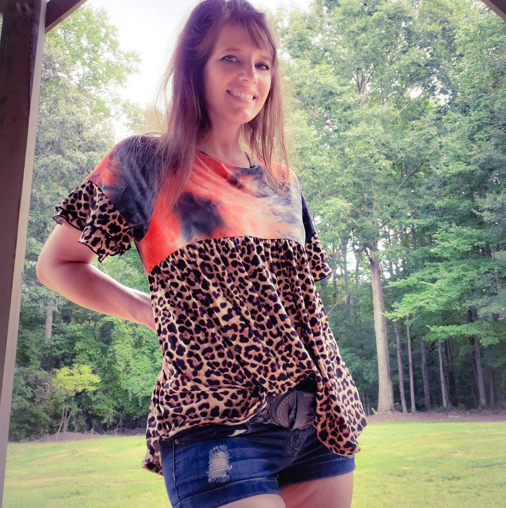 Babydoll tiedye & leopard top